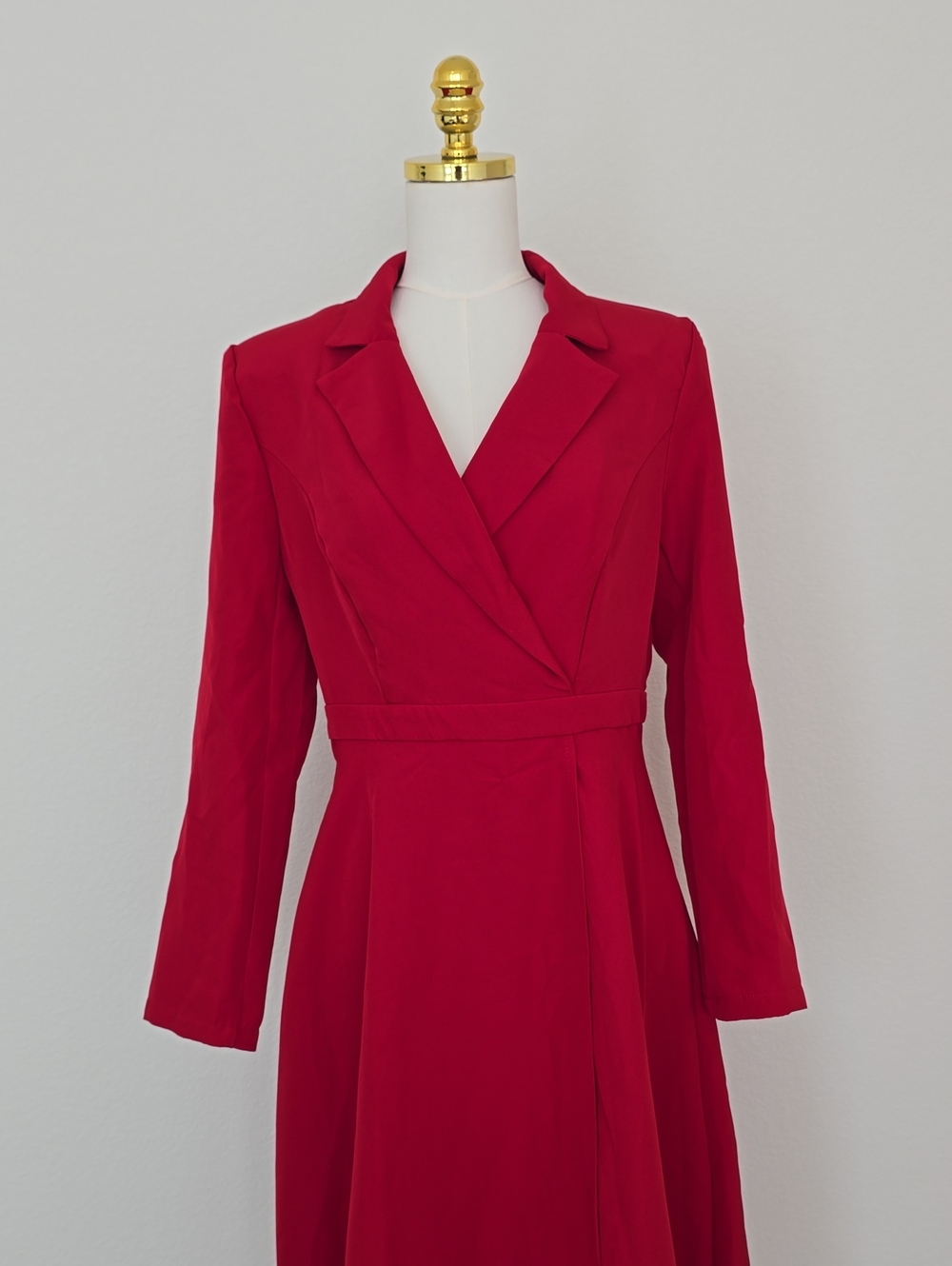 SHEIN Red Long Sleeve Wrap-Style Midi Dress
